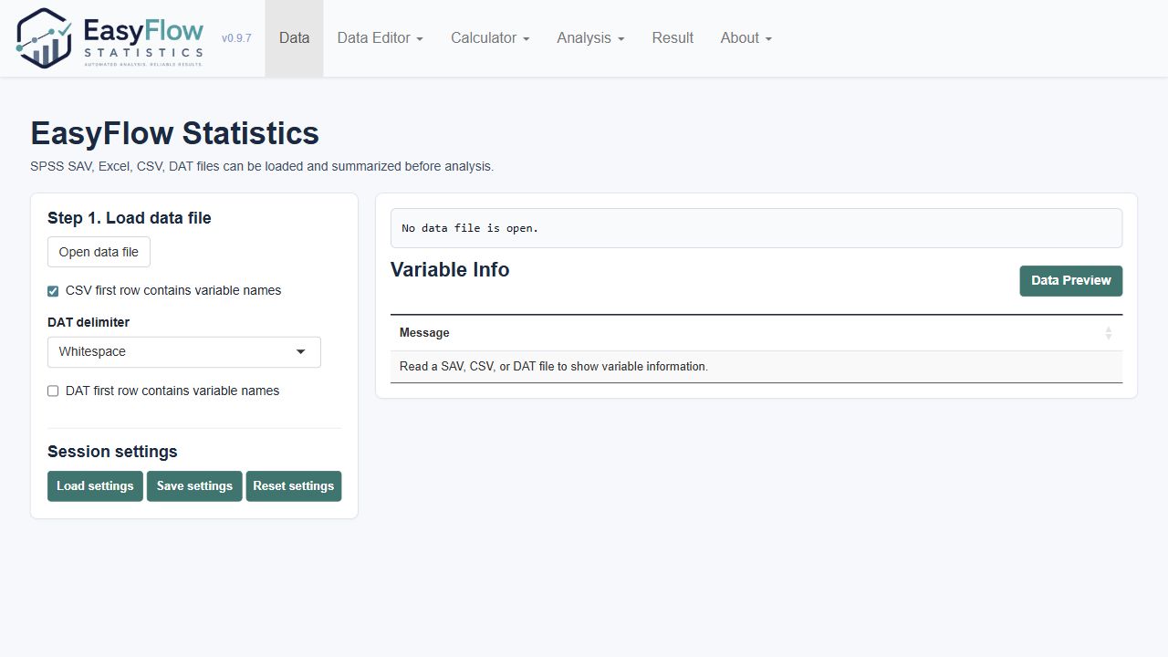 Data workflow screen